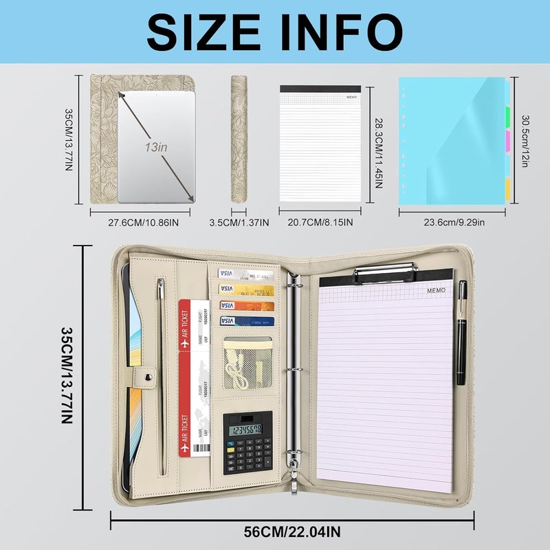 Eshow Portfolio Organizer - 3 Ring Binder with Zipper, Vegan Leather Business Padfolio Folder with Notepad Includes 5 Color Sheet Protectors for Documents Files for Men Women - Image 4